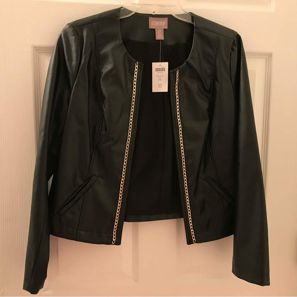 Chicos Black Faux Leather Jacket